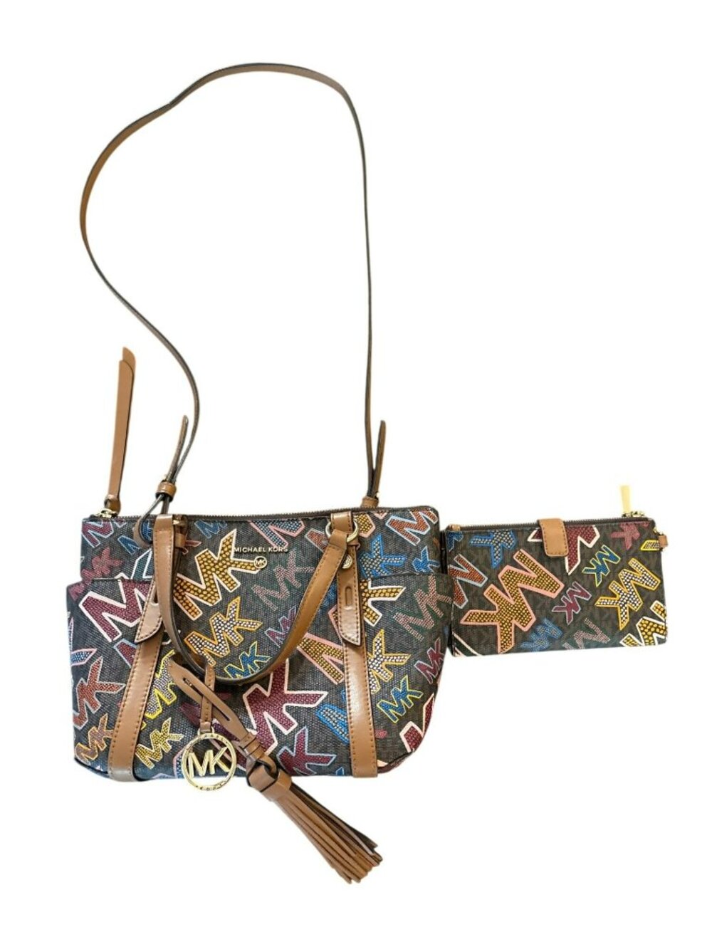 Michael Kors Sullivan Small Convertible Top-Zip Tote & Wallet Graffiti Brown Mul